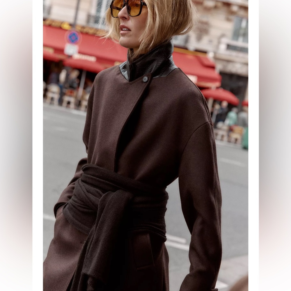 Zara Chocolate Brown Trench Coat NWT - Picture 15 of 16